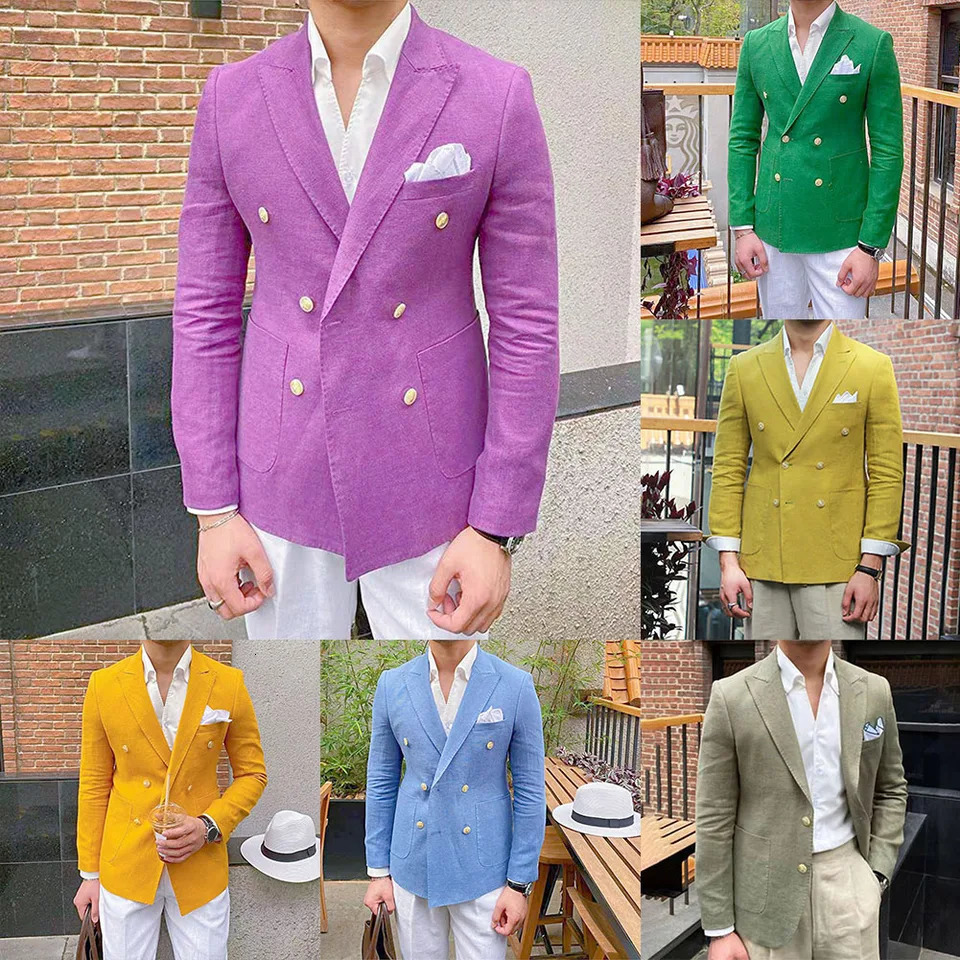 Mens Solid Double Breasted Slim Fit Lapel Blazers Business Prom Wedding Tuxedos Casual Fashion Versatile Suit 250303