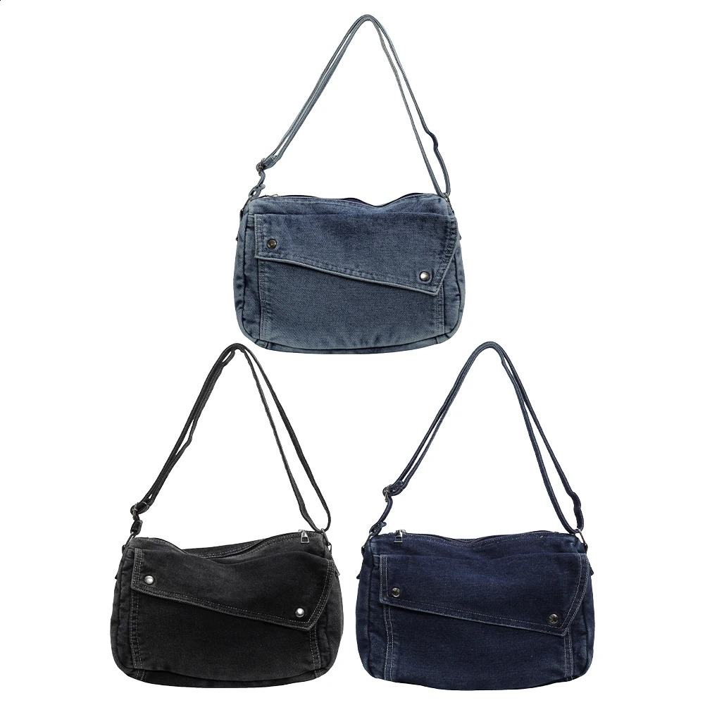 Ship from US Denim Messenger Bag Casual Retro Women Tote Lightweight Aesthetic Crossbody Handbag with Adjustable Strap Jean Purses 250303FBB