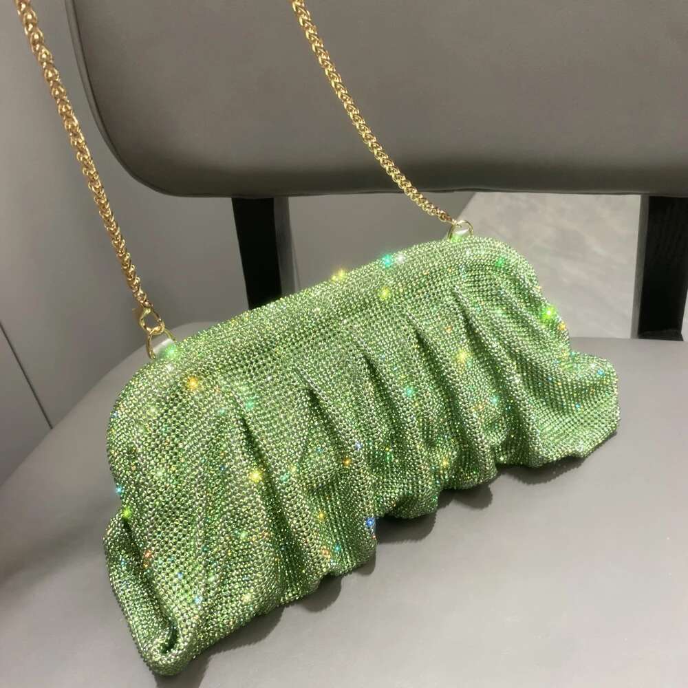 Women's Bags Shiny Rhies Handmade Evening Clutch Bags New Folds Purses and Handbags Designer Wedding Party High Quality
