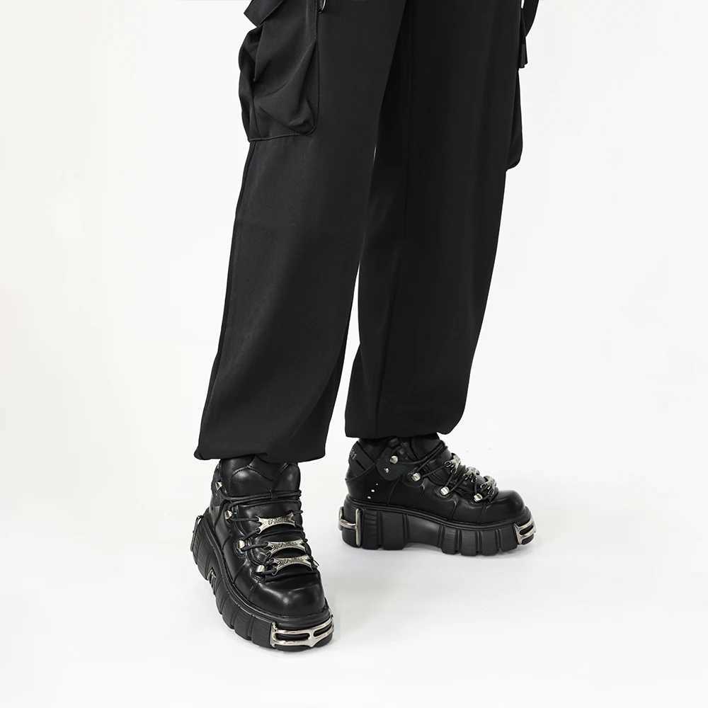 New 2024 Brand Punk Style Women Shoes Lace-up heel height 6CM Platform Shoes Woman Rock Boots Metal Decor Woman Sneakers Z250303