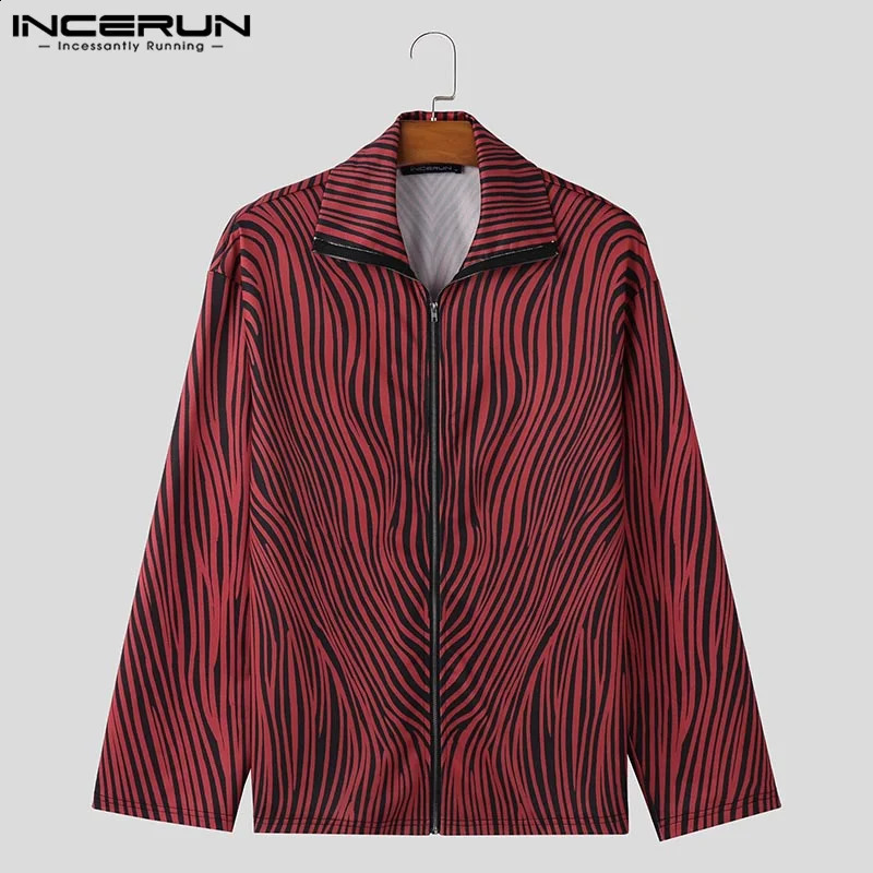 INCERUN Handsome Men Causal Jumper Long Sleeve Hoodies Ziper Printing Sweatshirts Korean Fashion Simple Commute Loose Pullovers 250225