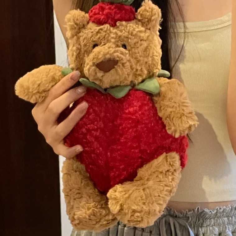 Plush Dolls Strawberry Bear Barcelona Bear Plush Toy Soothing Baby Doll Giving Gift Doll