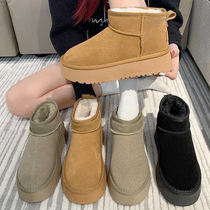 womens snow boots Internet celebrity versatile short tube new style for wearing on the outside thick soled height increasing and plush warm anti slip 