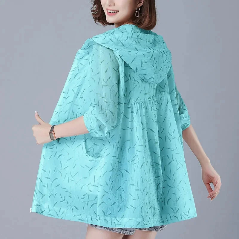 Women Jacket Spring Summer Thin Coat Oversized Womens Zipper Hooded Outwear Casual Loose Female Windbreaker 250228