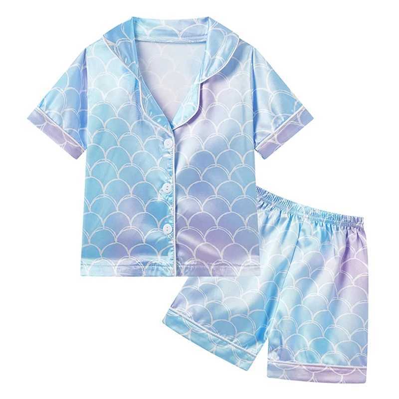 Kids Pajamas Set for Boys Girls Summer Silk Satin Print Toddler Sleepwear Outfit Casual Children Clothing 2pcs Sets 1-6TT250303