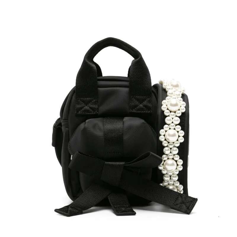 Embellished Bow Crossbody Bags For Women Black Oxford Faux-Pearl Embellishment Shoulder Bag New Fashion Designer Handbag