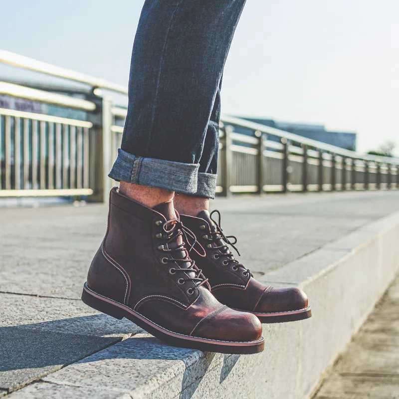 New Large Size Male Shoes Spring Round Toe Men Boots Casual Design Boots Vintage Fashion Motorcycle Boots Outdoor Boots a056 Z250303