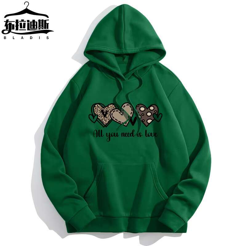 High Quality Heavyweight Pullover Crop Top Hoodie Leopard Heart Letter Print Winter Oversized Casual Loose Women's Hoodies