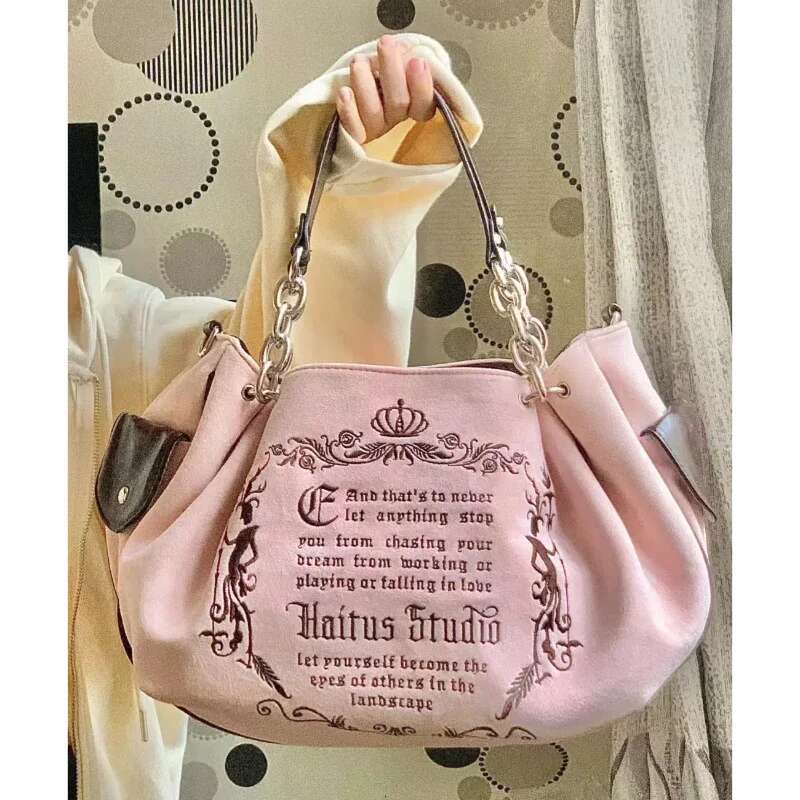 Embroidery Letter Tot Women New In Large Capacity Retro Gothic Handbag Free Shiping Niche Desing Brand Soft Crossbody Bag