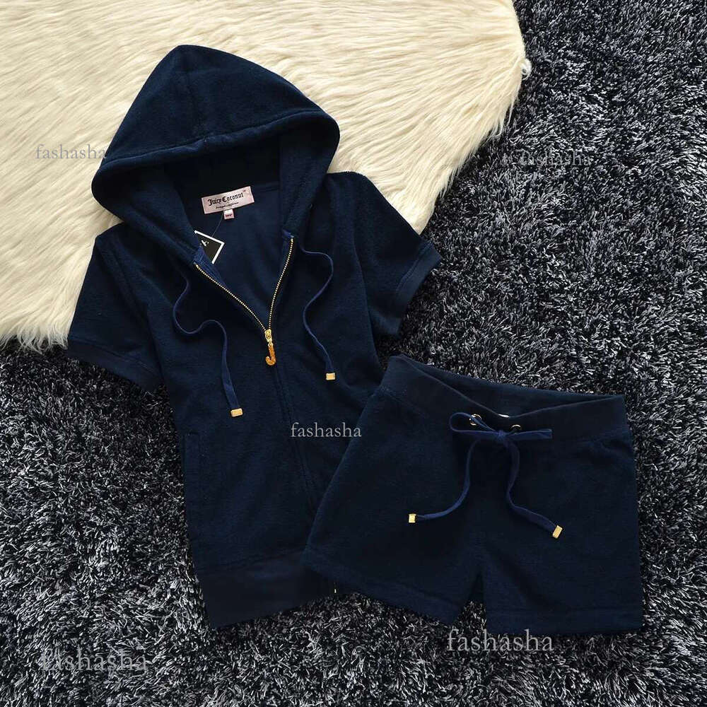Short Womens Towel Sleeve Hooded Jacket And Shorts Set Two Piece Set Summer Set Elegant Tracksuit Juicy Shor