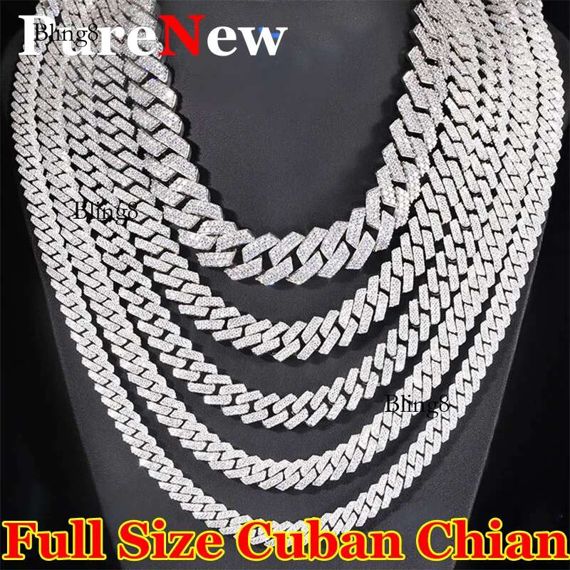 6/8/10/12/15mm New Hip Hop Jewelry Men's Sier Plated Gold Unisex Full Moissanite Cuban Bracelet Chain