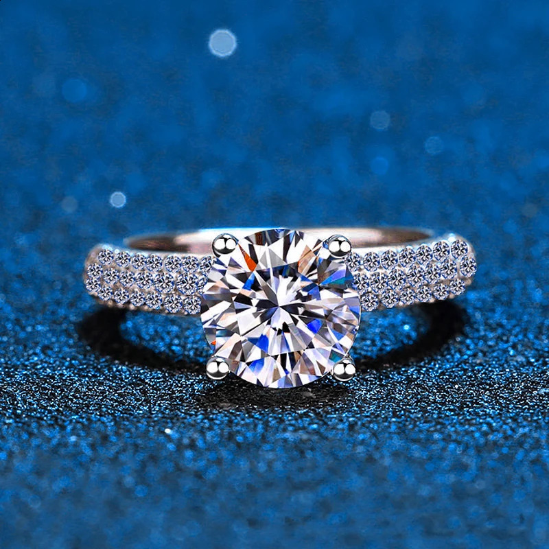 100 Real Engagement Ring With Pave Band 2CT 925 Sterling Silver Diamond Dream Wedding Rings For Women Bridal Jewelry 250303