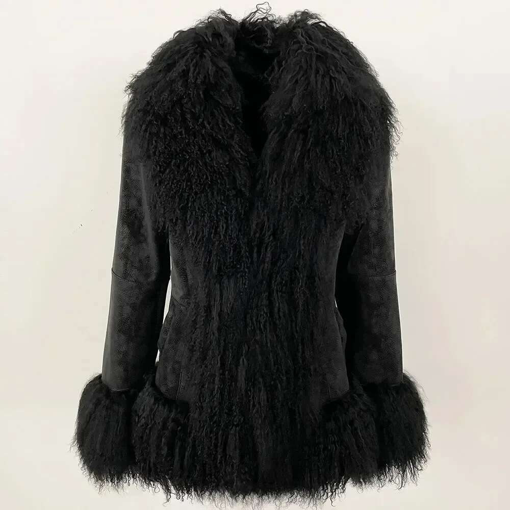 Autumn Winter Women Coat Real Natural Mongolia Sheep Fur Turn-down Collar New Fashion Jacket Thick Warm Casual Overwear