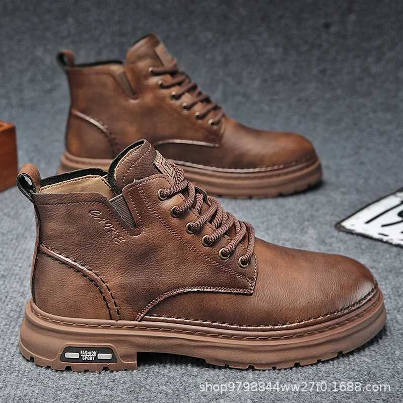 Luxury Men Ankle Boots British High-top Men Boots Fashion High Quality Leather Shoes 2024 New Outdoor Men Motorcycle Boots Z250303