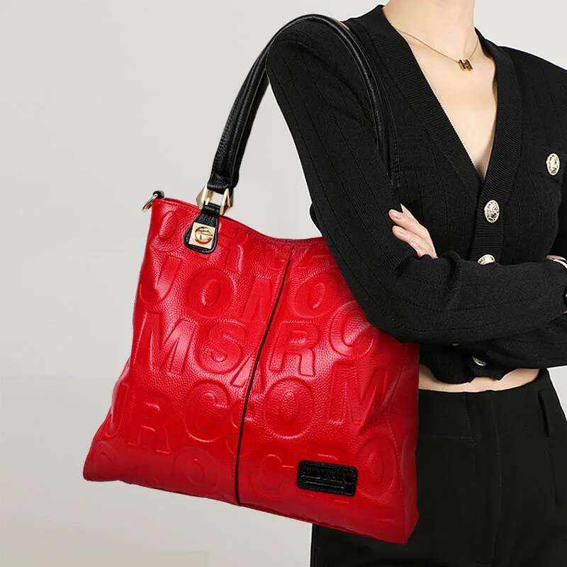 Aidrani New Letter Printed Women's Handbag, Large Capacity, 100% Cowhide Underarm Shoulder Bag