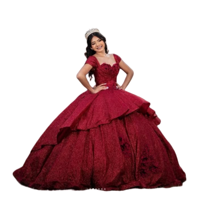 Glitter Burgundy Sequin Quinceanera Dresses Straps Off Shoulder Sweetheart Neckline Shiny Princess Sweet 16 Dress Prom Party Ball Gown