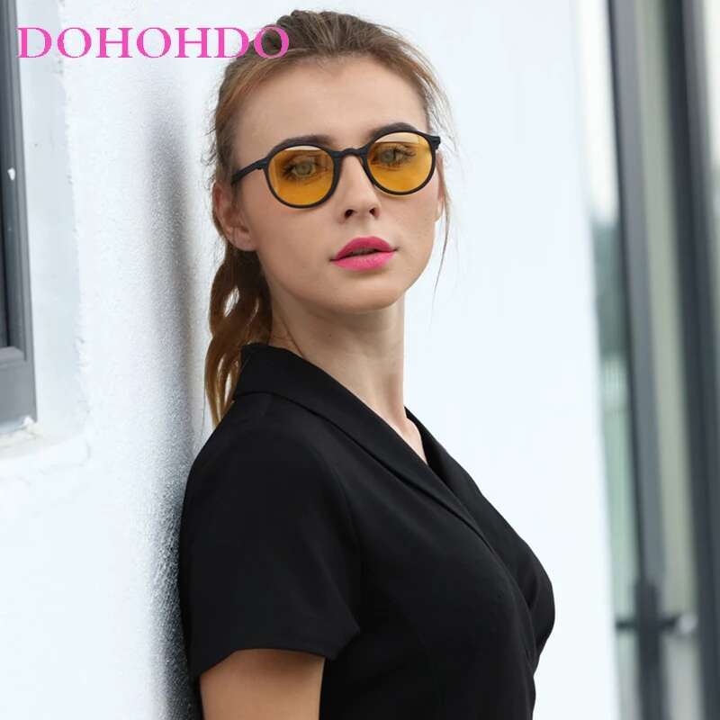 DOHOHDO Night Vision Sunglasses Unisex Men Goggles Yellow Classic Round Frame Driver Eyewear Male Female Glasses UV400