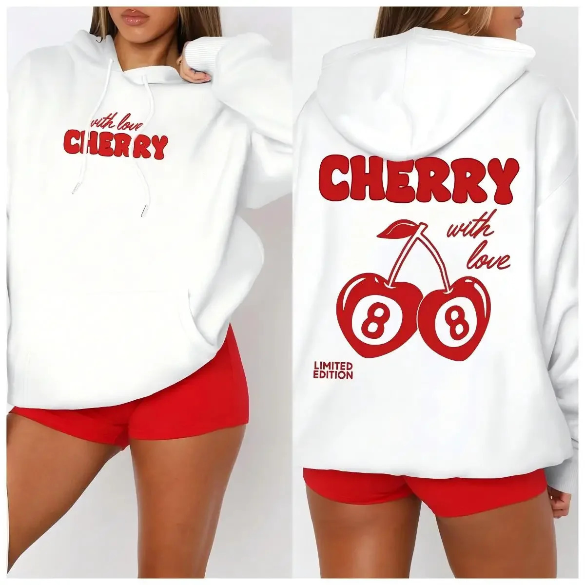 Cherry 88 Art Letter Print Hoody Autumn Fleece Hoodies Hip Hop Loose Streetwear Unisex AllMatch Fashion Woman Tops 250303