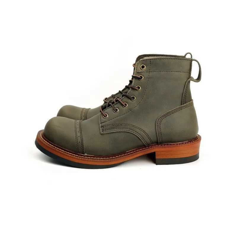 New Japanese Vintage Designer Handmade Tooling Men Casual Shoes Cow Leather Round Toe Wings Ankle Boots Motorcycle Boots Winter Z250303