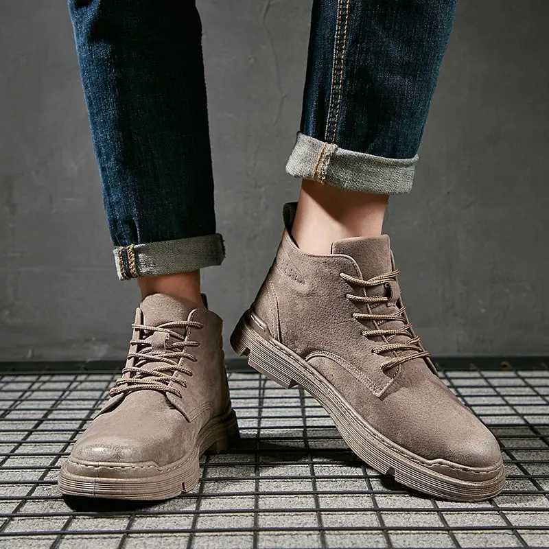 Spring and Autumn Mens Boots High-top Tooling Leather Mens Winter Snow Boots Faux Suede Male Flat Winter Boots Z250303