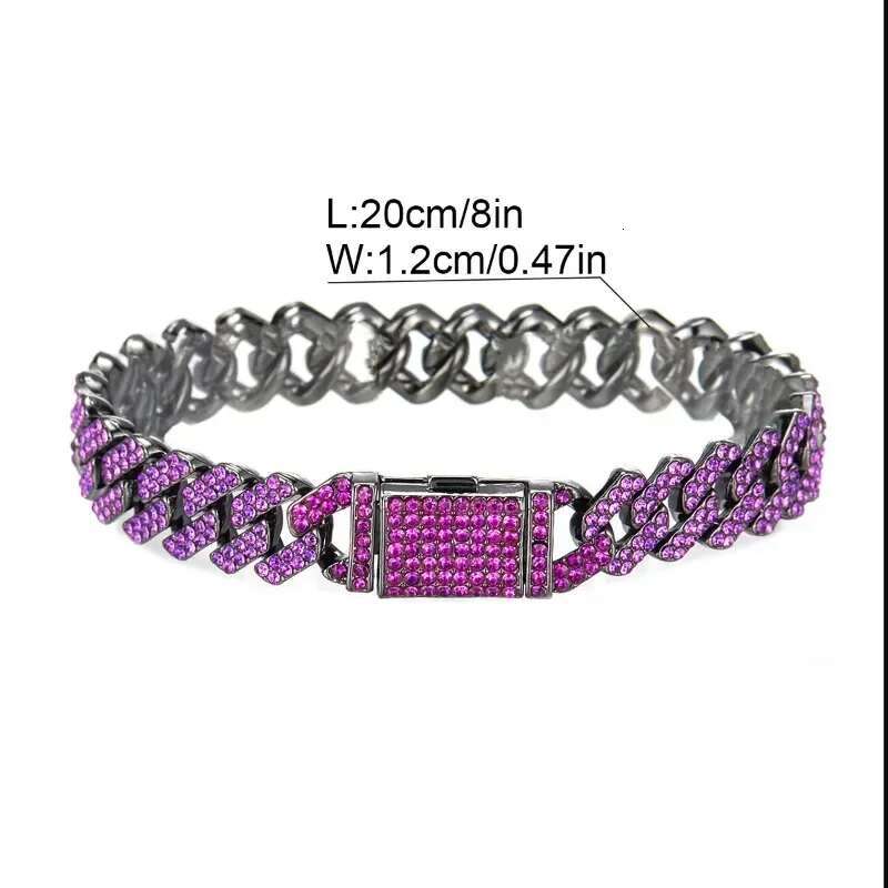 12MM Rhombus Prong Cuban k Chain 2Row Purple Iced Out Rhies Rapper Necklaces Bracelet For Men Women Choker Jewelry