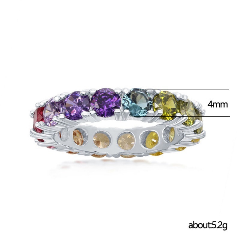 Multicolor CZ Rainbow Diamond Ring Band Charm Engagement Wedding Rings for Women Gift Fine Jewelry
