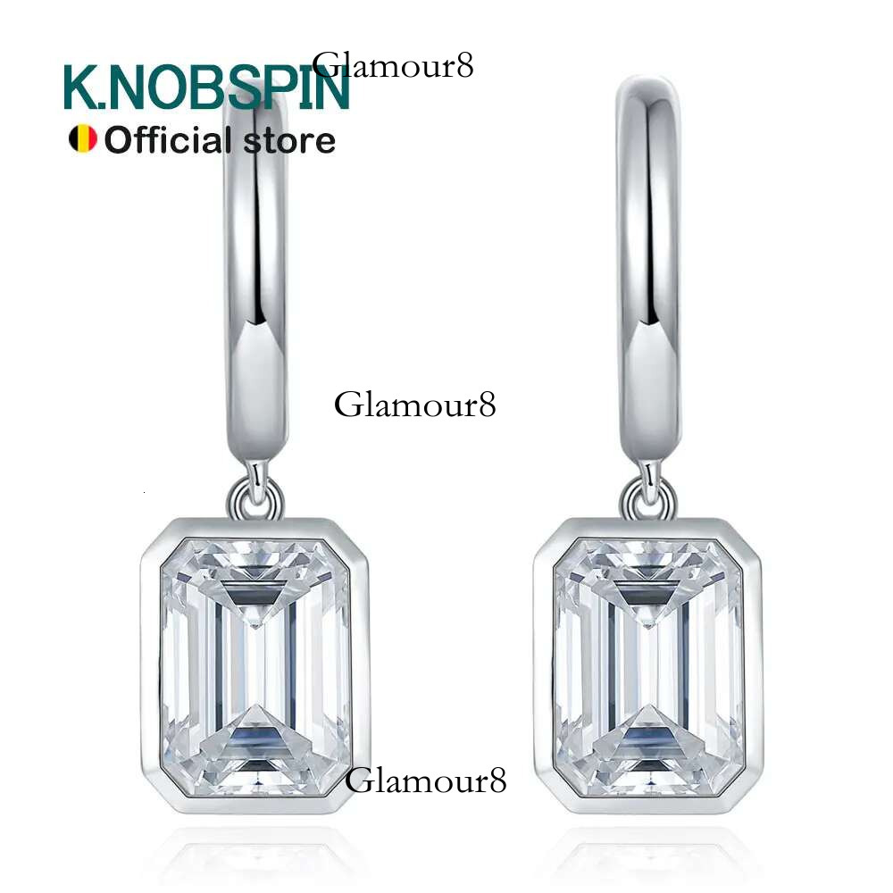 KNOBSPIN D VVS Emerald Moissanite Earrings for Women GRA Certified Solid Sier Plated White Gold Hoop Drop Earring