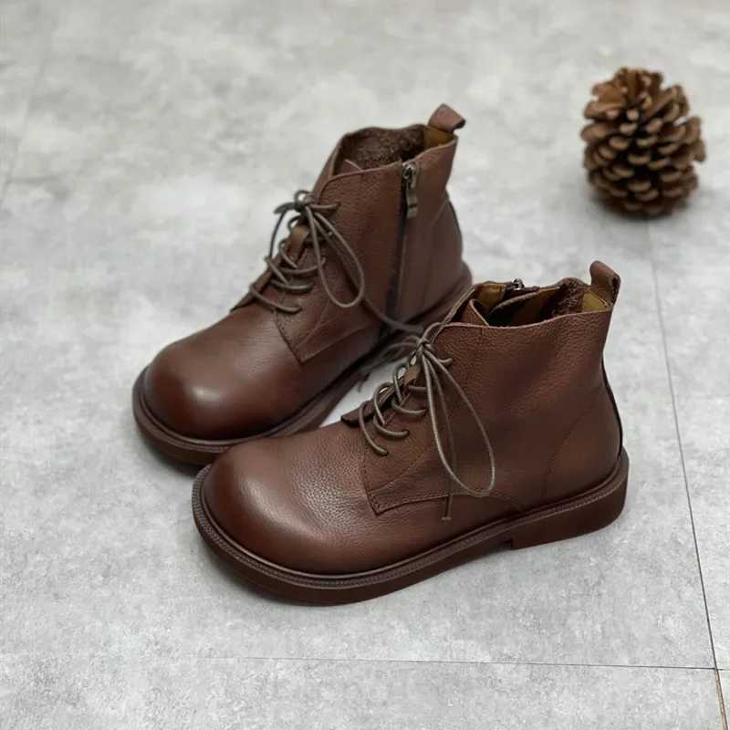 Autumn/winter Boots Big Nose Shoes Wide Toe Handmade Genuine Leather Soft Bottom Short Womens Boots Wide Nose Shoes Z250303