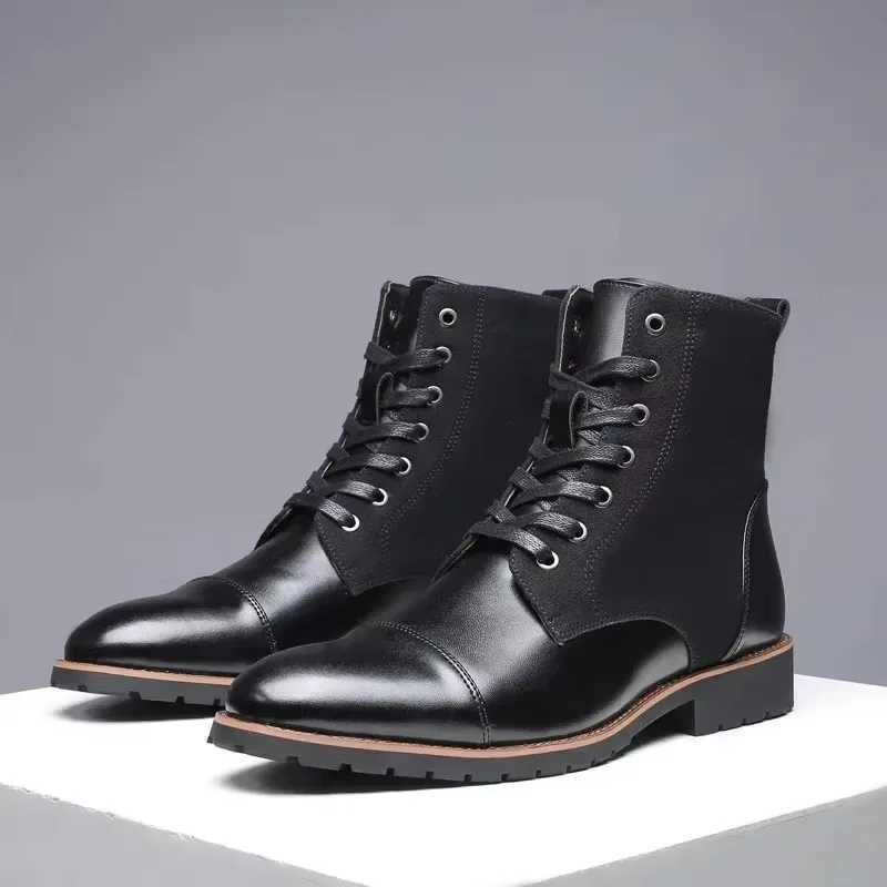 New Designer Fashion Casual Boots for Men Big Size Solid Color Lace Autumn Winter Ankle Boots Male Designer Leather Shoes Male Z250303