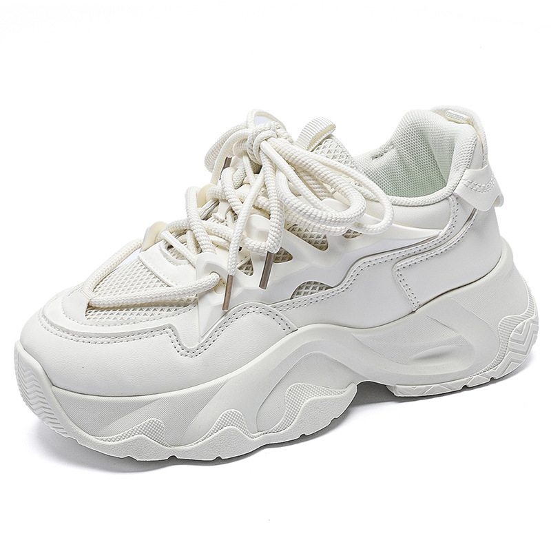 2025 new designer women s black and white sports shoes designed for height increasing casual style outdoor mesh thick sole height increasing sports da