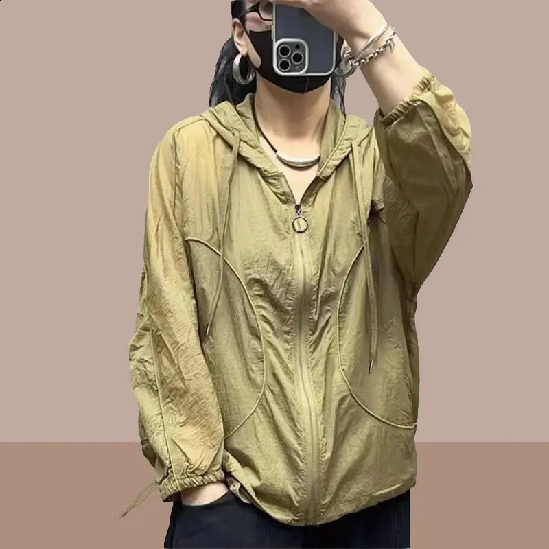 Summer Fashion Womens Jacket Beach Thin Sunscreen UV Protection Coat Female Long Sleeve Hooded Jackets Outerwear Tops 250228