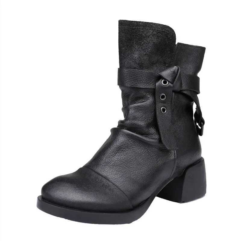 Birkuir Original Thick Heel Boots For Women Mixed Colors Pleated Luxury High Heel Pumps Shoes Genuine Leather Zip Ankle Boots Z250303