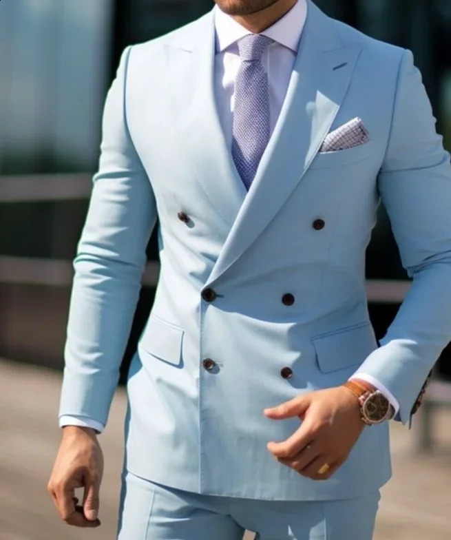 High Quality Brown Mens Suits Double Breasted Custom ed Lapel Formal Blazer Slim Fit 2 Piece Jacket Pants y250224