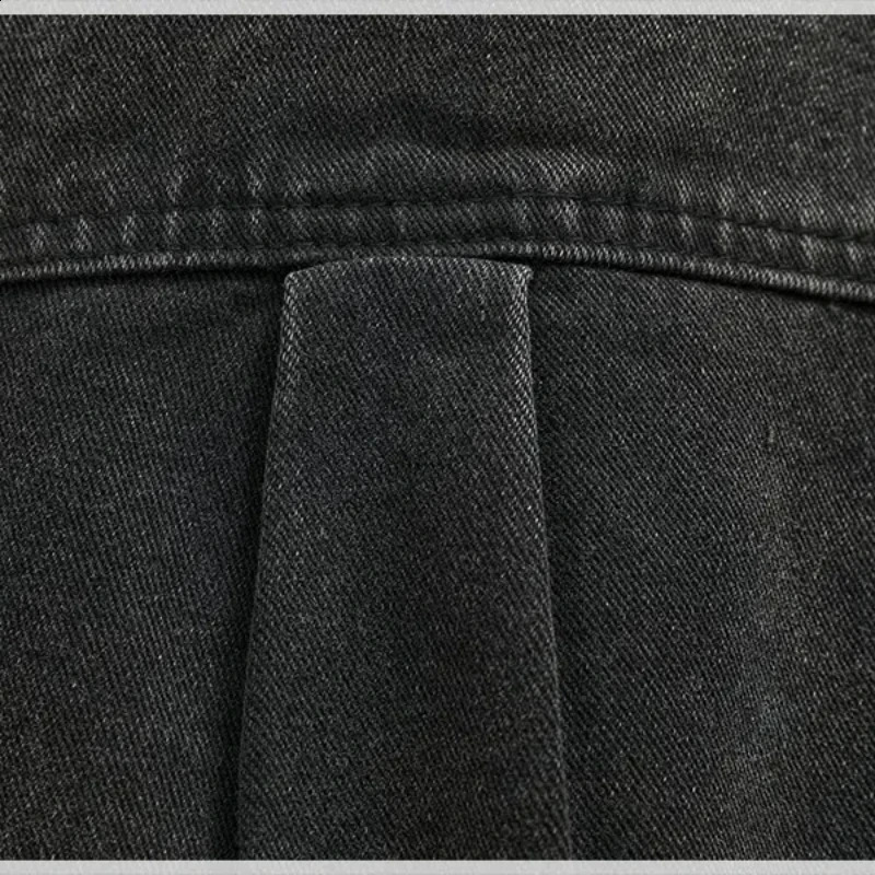 Loose sleeved fashion denim shirt jacket menswear top Heavy thick make old wash black gray 250226
