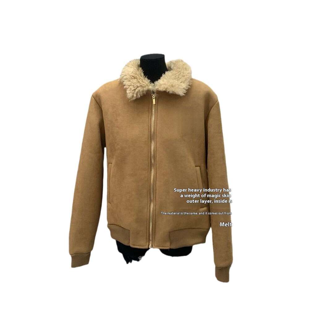 Winter New Brown Suede Fur One-Piece For Women, Lambhair Lapel Jacket