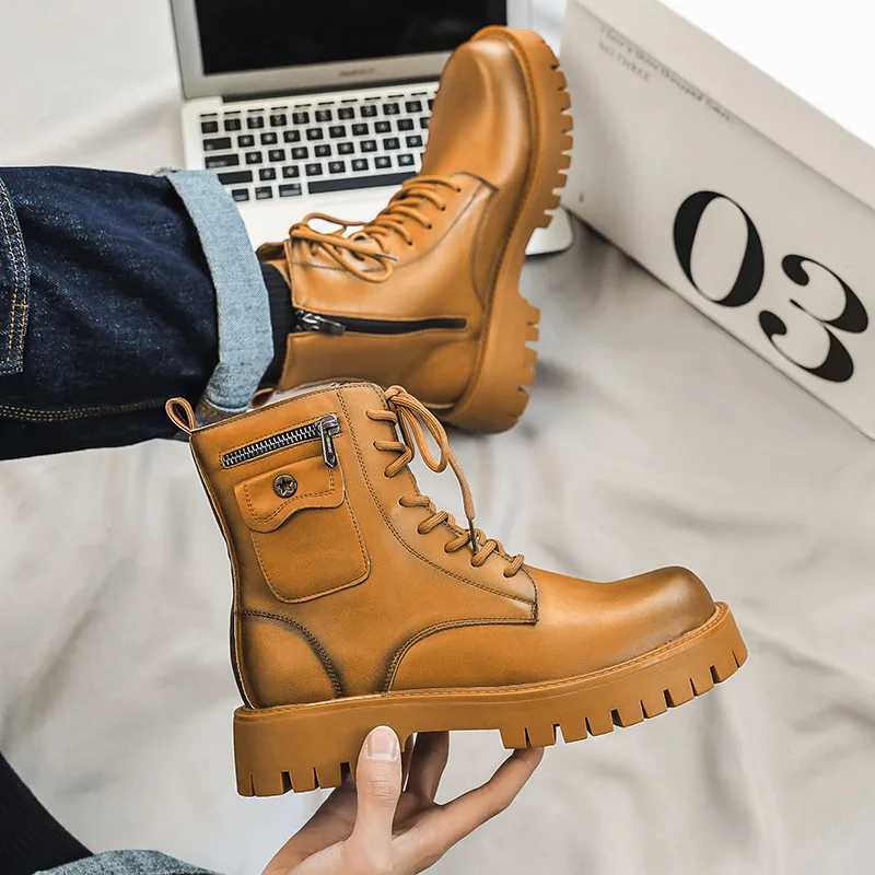 2024 Trend Men Boots Sneakers Outdoor Fashion High Top Wholesale Punk Shoes for Men Casual Leather Street Style Ankle Boots Men Z250303