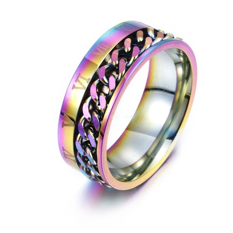 Roman Numerals Engagement Ring Band Spinner Chain Ring Non Tarnish Stainless Steel Rings Fine Jewelry for Man Women Gift