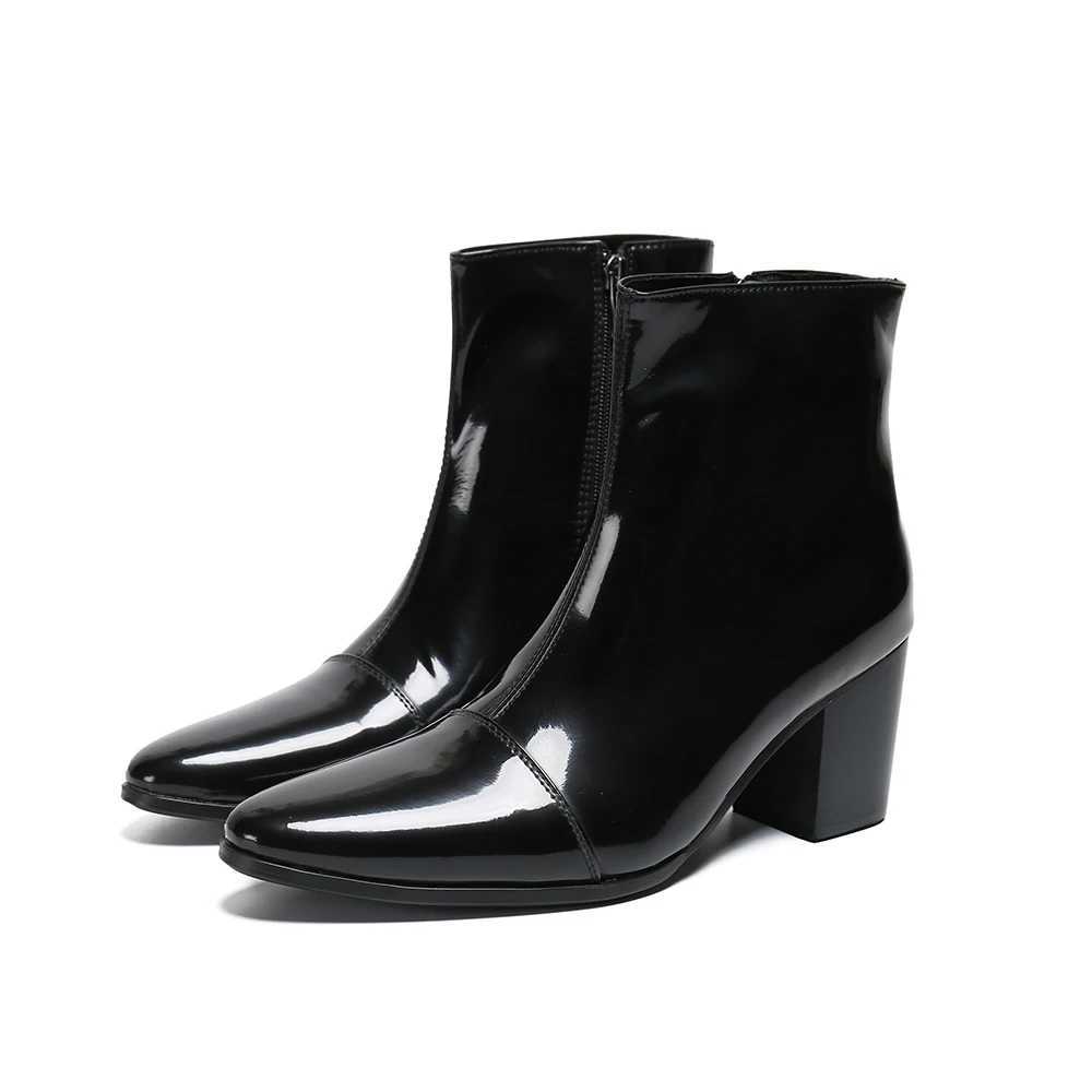 Fashion Luxury Men High Heels Boots Genuine Leather Ankle Boots Men Italian Business Dress Shoes Pointed Toe Cowboy Boots Z250303