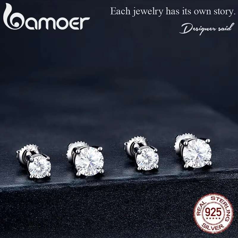 BAMOER Moissanite Earrings for Women Solid Sterg Sier Heart Prong 2CTW D VVS1 Lab Dias Sparkg Wedding Jewelry