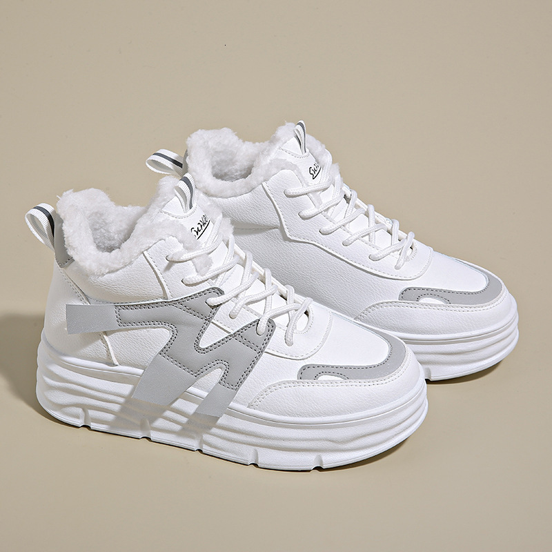 Winter Designer s New Velvet High Top White Women's Versatile Height Increasing Thick Sole Warm And Velvet Sports Casual Cotton Fashionable Shoes