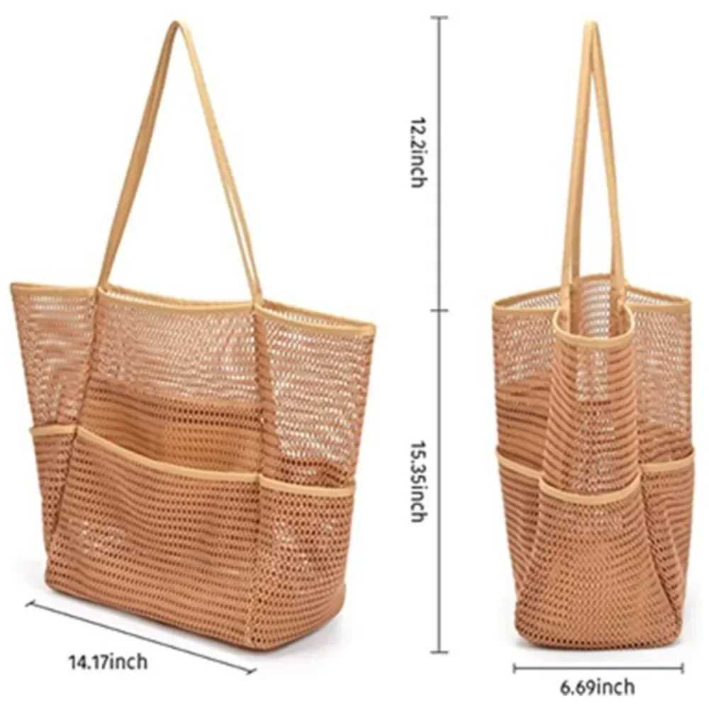 New Arrival Women Swimming Beach Mesh Bag Ladies Shoulder Bag Large-Capacity Travel Portable Storage Bag Multifunction Handbag T250303