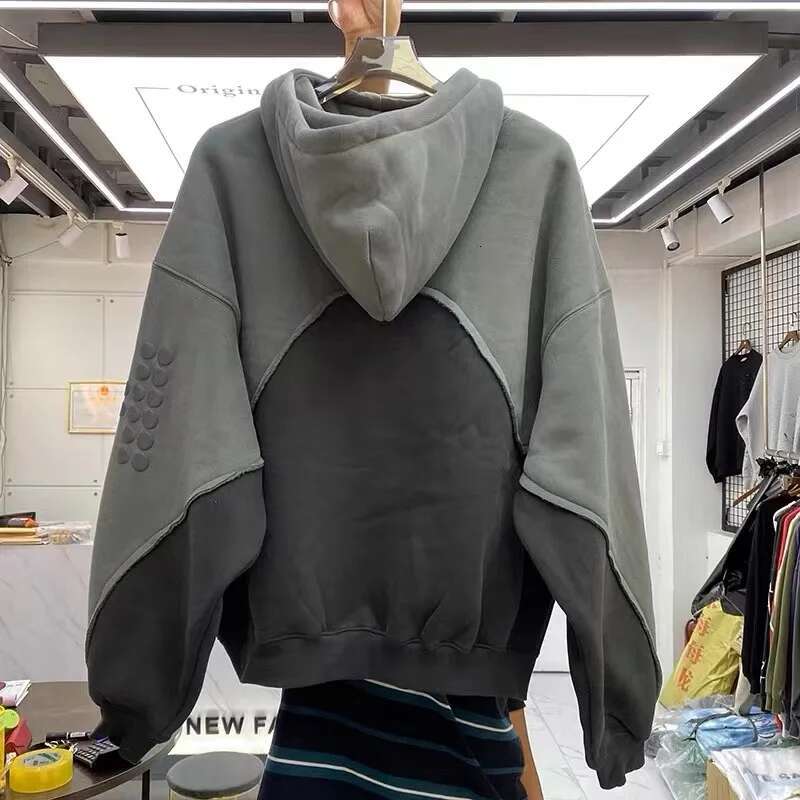 Three-Dimensional Foam Splicing Color Plus Fleece Hoodie Men And Women
