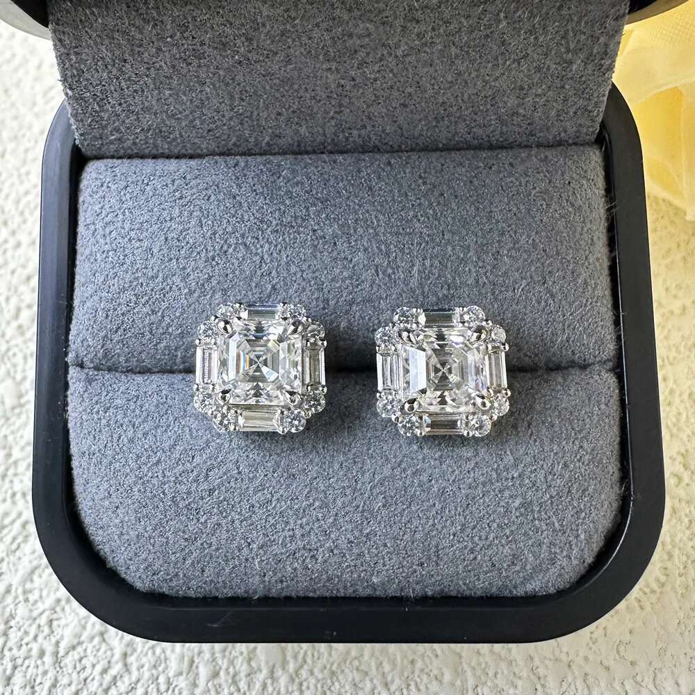 SEMNI Asscher Cut 2.0ct 4.0ct Moissanite Dia Stud Earrings for Women Sterg Sier Fine Jewelry Lover's Gift GRA