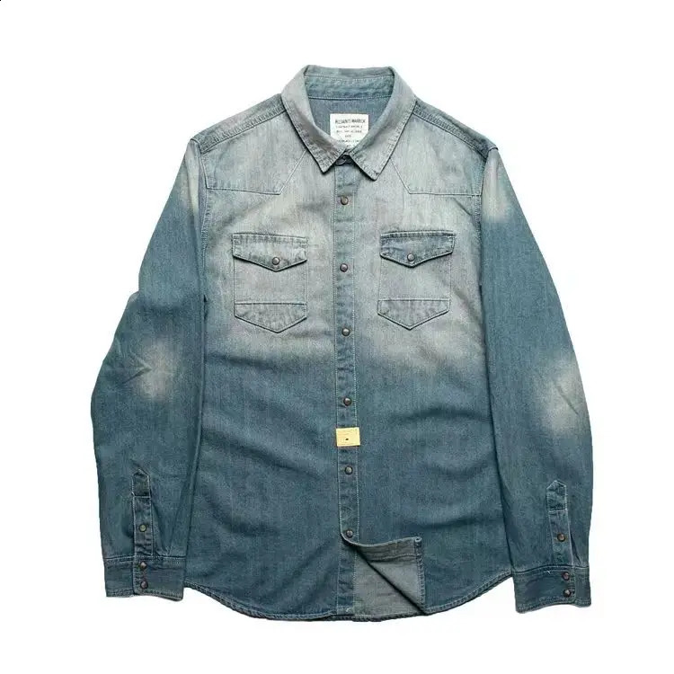 American British Style Khaki Retro Heavyweight Washing and Old Mens Workwear Clothes Long Sleeve Denim Shirt Jacket Men 250226