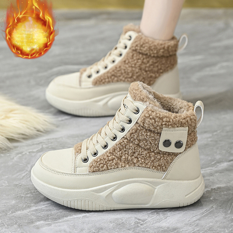 Velvet High Top Designer s New White Hairy Women s 2025 Winter Warm And Casual Height Increasing Cotton Shoes With Added Velvet