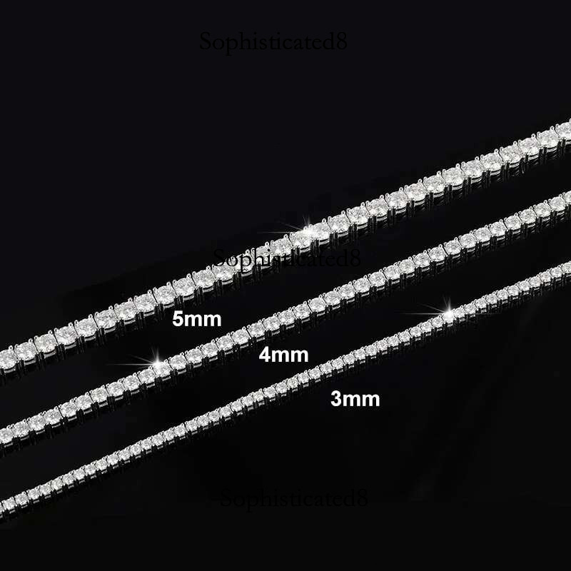 Tezzc 3/4/5mm Full Moissanite Tennis Necklace for Women Man Sier with Gold Plated Hiphop Party Neck Chains New Jewelry