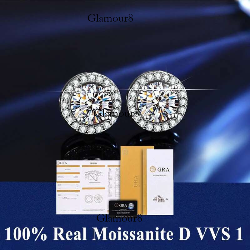 D VVS1 Moissanite Stud Earrings For Women Pass Dia Tester Pen S Platinum plating Moissanita With 2 GRA Certificates