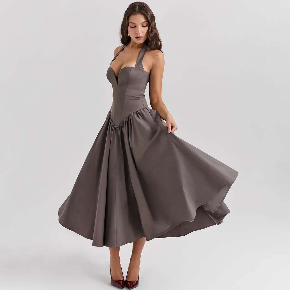 Summer Fit And Flare Halter Red Elegant Bodycon Party Dresses Sexy Long Casual Dress Women's Clothing