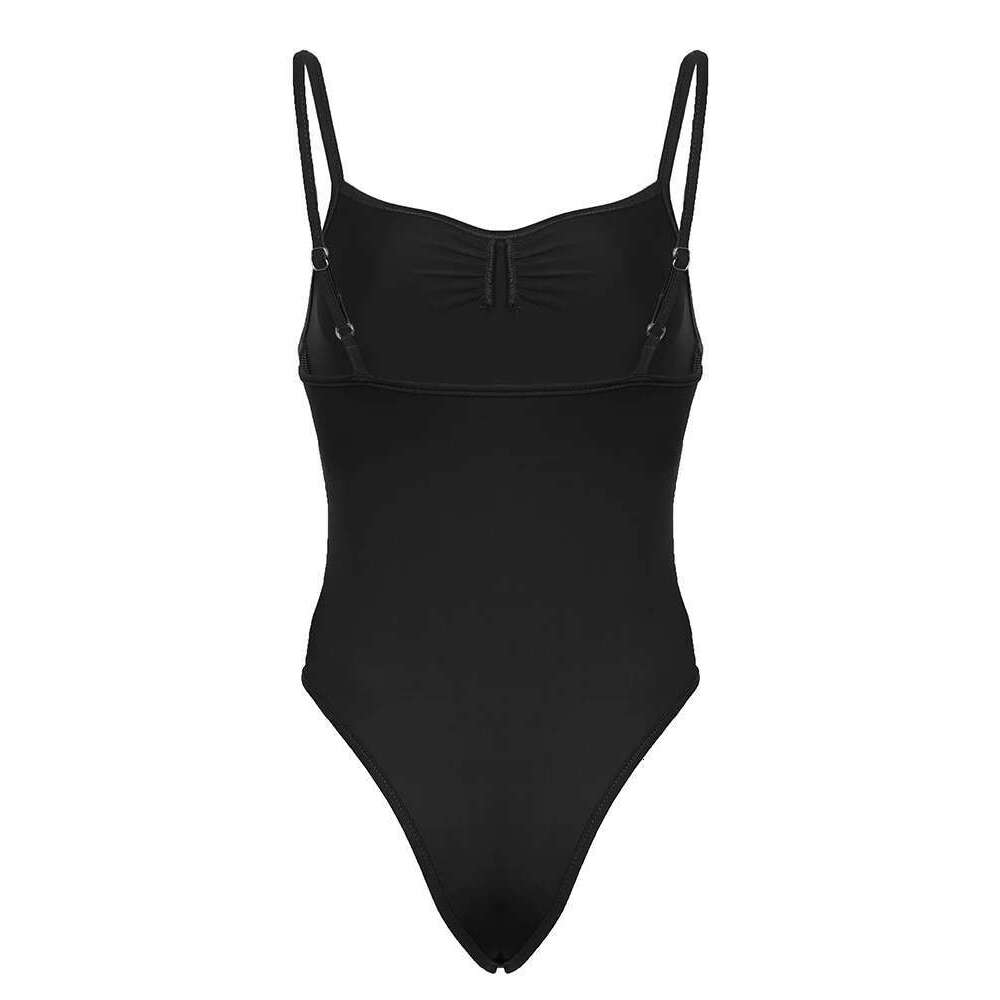 Women's Wear Sweetown Sleeveless Shirring Skinny Sexy Spaghetti Strap Bodysuit For Women Black Solid Simple Basic Vacation Camisole