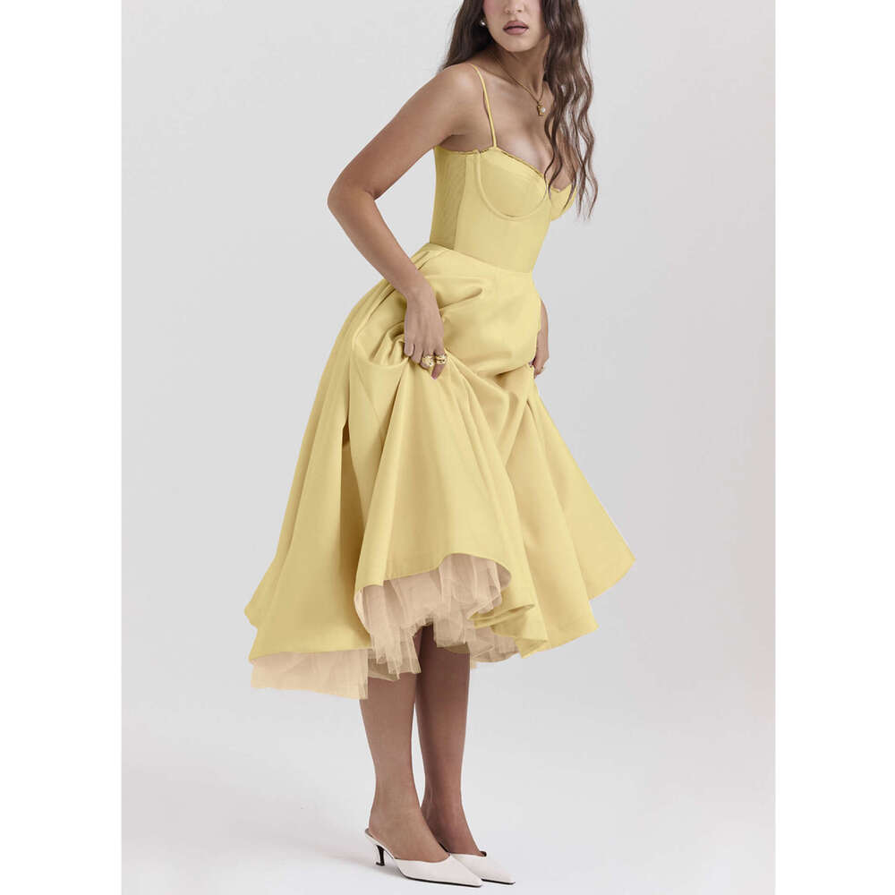 Women's Dress Sexy Women's New Camisole V-Neck Sleeveless Dress Fluffy Long Skirt